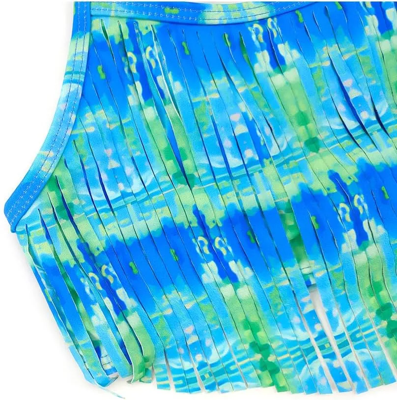 SHEKINI Girls Tie Side Sports Tassel Bikini Set Printing Two-Piece Swimsuit