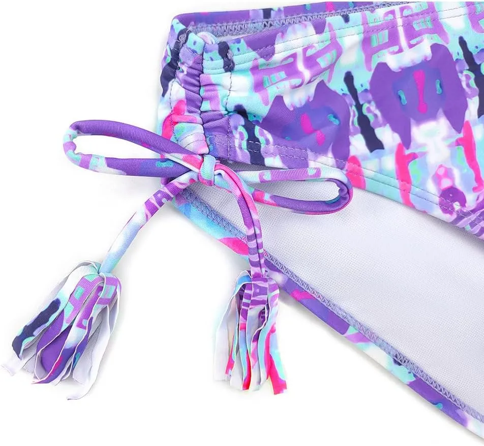 SHEKINI Girls Tie Side Sports Tassel Bikini Set Printing Two-Piece Swimsuit