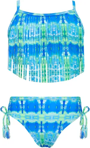 SHEKINI Girls Tie Side Sports Tassel Bikini Set Printing Two-Piece Swimsuit