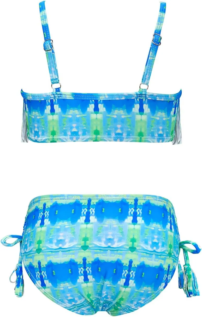 SHEKINI Girls Tie Side Sports Tassel Bikini Set Printing Two-Piece Swimsuit