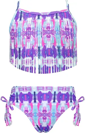 SHEKINI Girls Tie Side Sports Tassel Bikini Set Printing Two-Piece Swimsuit
