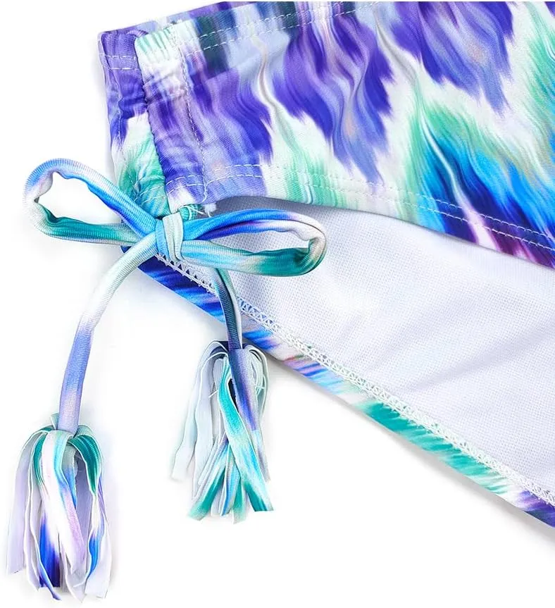 SHEKINI Girls Tie Side Sports Tassel Bikini Set Printing Two-Piece Swimsuit
