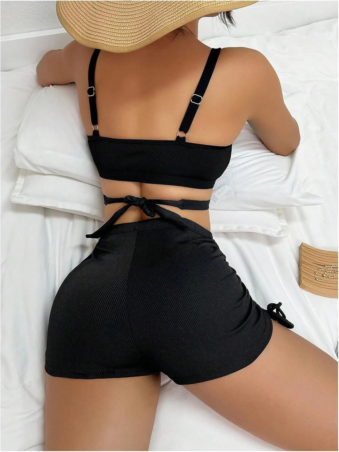 SHENHE Women's 2 Piece Swimsuit with Shorts High Waisted Ruched Boyshort Bikini Set Swimwear