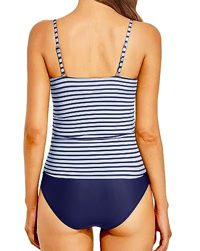 Shirred Bandeau Tankini Top & Tummy Control Two Piece Set