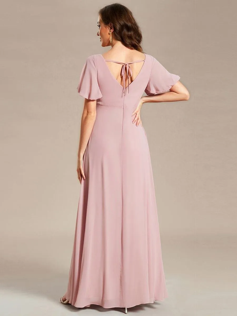 Short Sleeve A-Line Chiffon Pleated Tie-Back Maternity Dress(Final Sale)