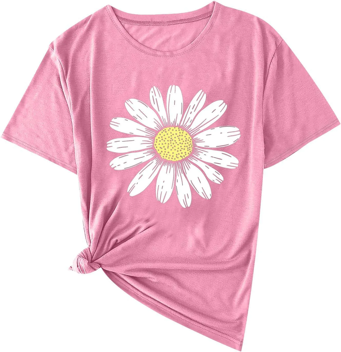 Short Sleeve Tee Shirts for Women Cute Daisy Print 2025 Summer Tops - Loose Fit Crew Neck Casual Basic Tunic Tshirt Blouse