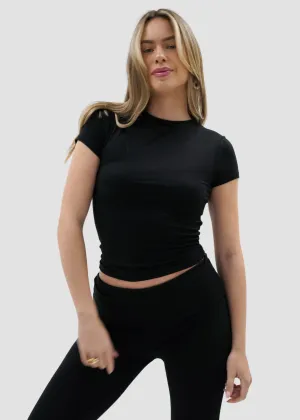 Short sleeve top long black
