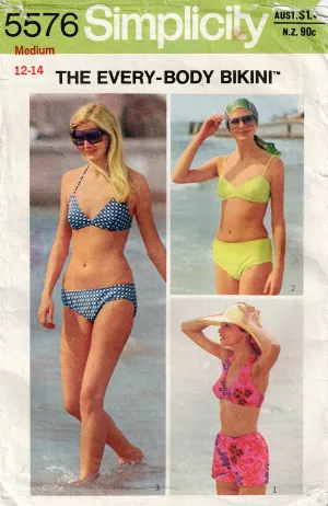 Simplicity 5576 Womens Every-Body Retro Bikinis 1970s Vintage Sewing Pattern Size MEDIUM 12 - 14