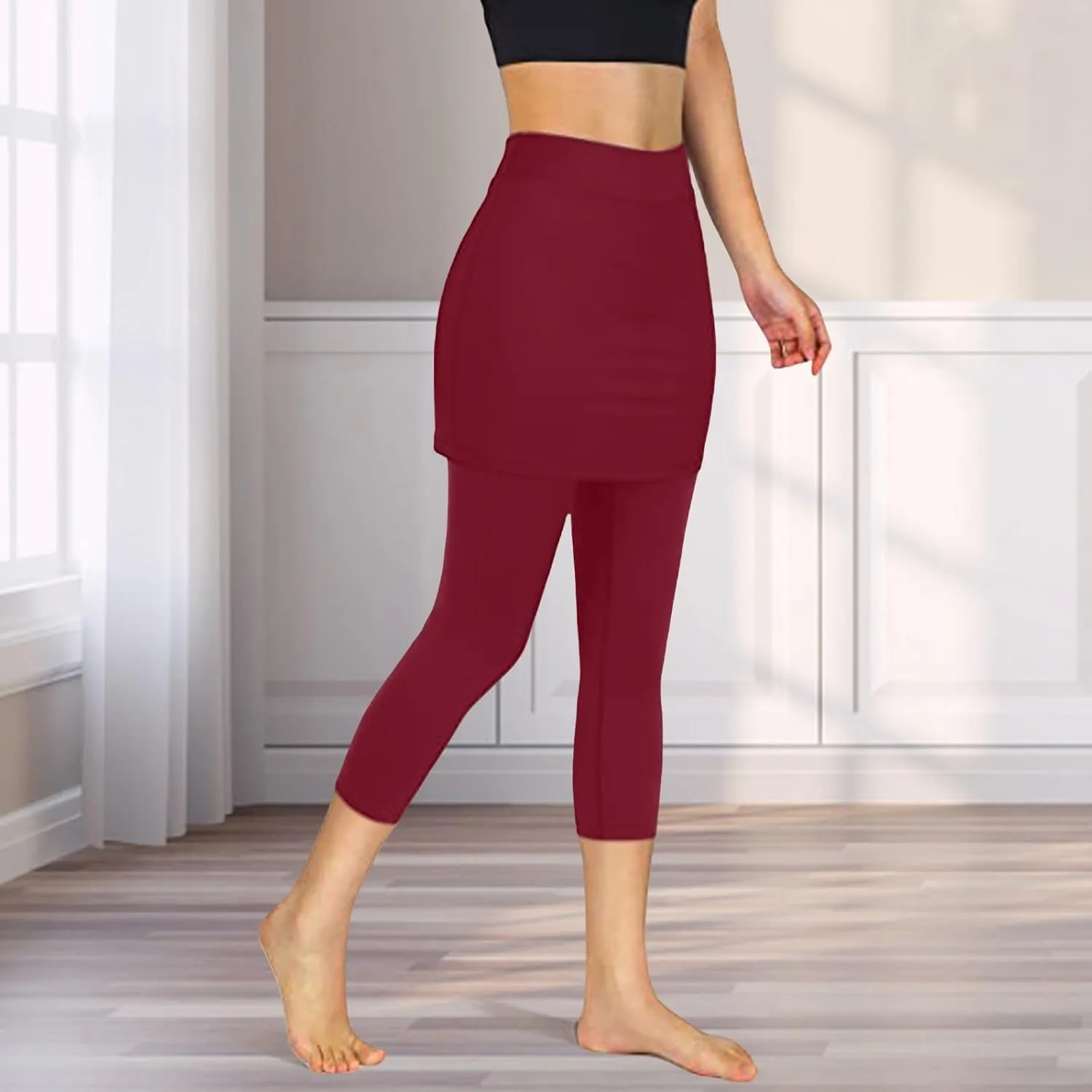 Skirted Leggings for Women 2025 Plus Size Tennis Golf Short Skort Capris Gym Tennis Yoga Athletic Legging with Skirts
