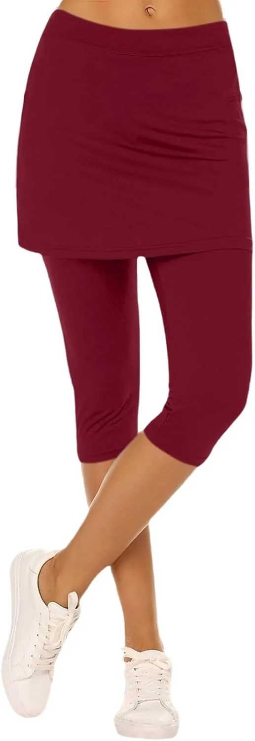 Skirted Leggings for Women 2025 Plus Size Tennis Golf Short Skort Capris Gym Tennis Yoga Athletic Legging with Skirts