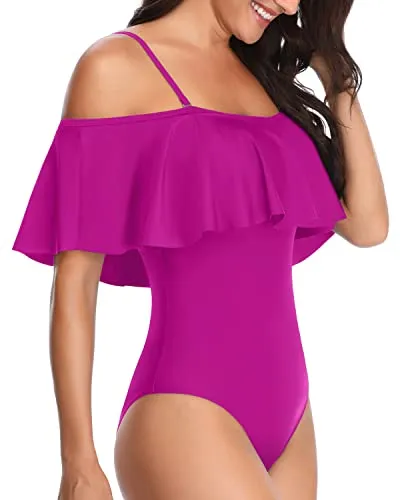 Slimming Flounce Ruffle One Piece Swimsuits-Hot Pink