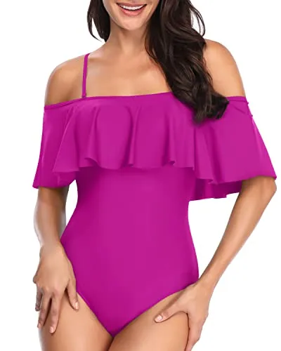 Slimming Flounce Ruffle One Piece Swimsuits-Hot Pink