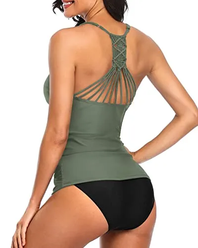 Slimming Tummy Control Two Piece Tankini Set Swimsuits For Women-Olive Green