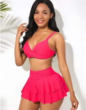 Solid-color Lace High Waist Two-piece  Bikini Swimwear