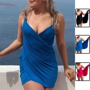 Solid Color One-piece Swimsuit For Women  Plus Size Backless