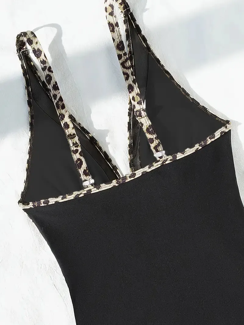 Solid Mesh Contrast One Piece Swimsuit V Neck Stretchy Ruched Bathing Suits