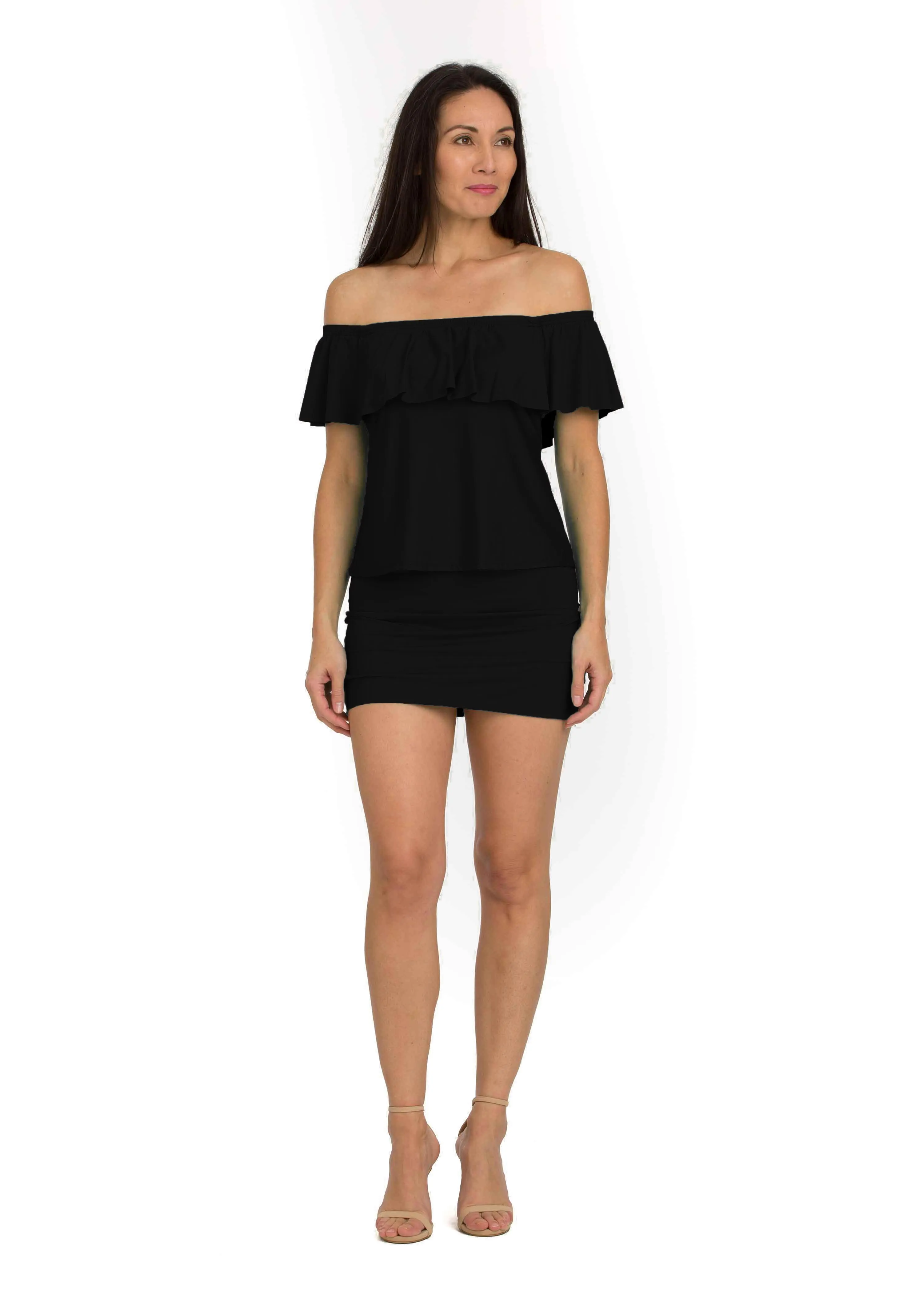 Solid Off Shoulder Loose Fit Flounce Bandini (Style 176)