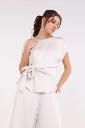 Solid Wrap Tie-Up Waist Top