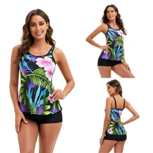 Split Tankini Sling Beautiful Back Slim Gradient Boxers Lotus Printed Swimsuit