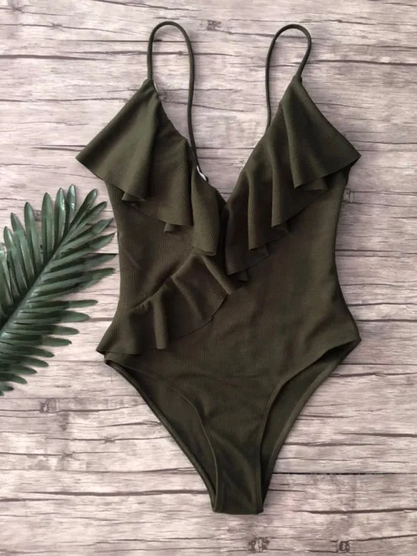 Sporty Ruffle One-Piece Textured Swimsuit