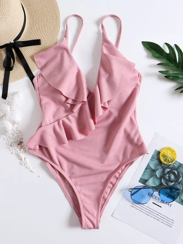 Sporty Ruffle One-Piece Textured Swimsuit