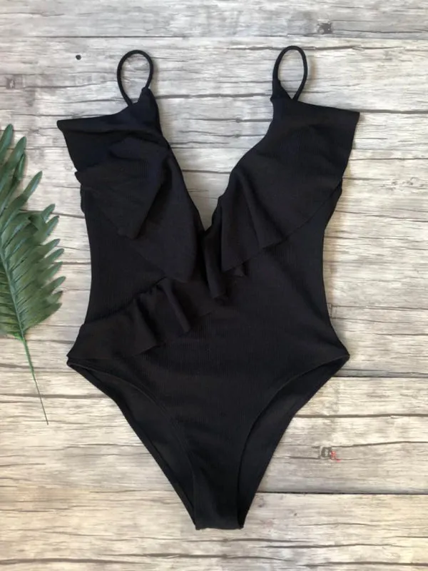 Sporty Ruffle One-Piece Textured Swimsuit