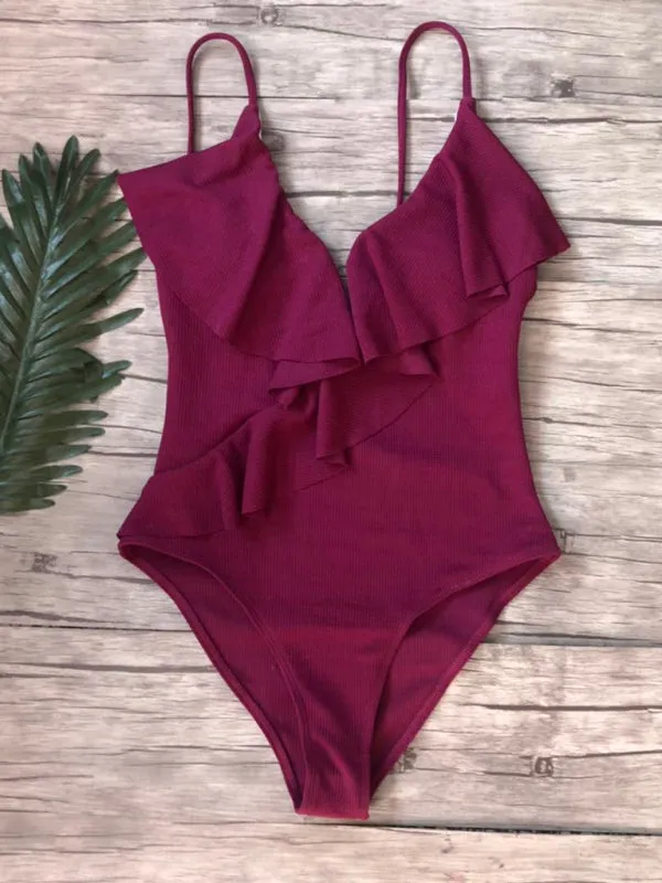 Sporty Ruffle One-Piece Textured Swimsuit
