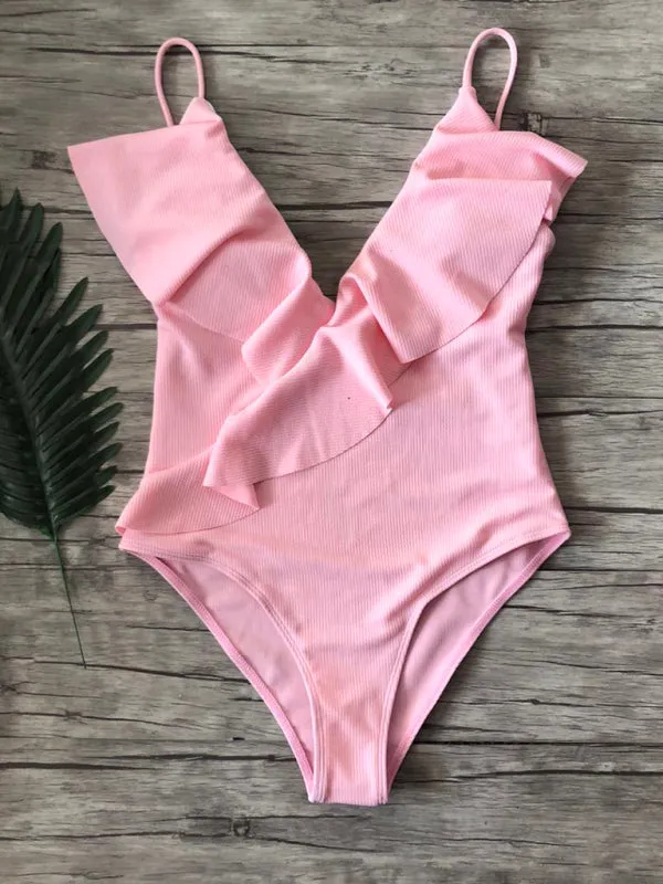 Sporty Ruffle One-Piece Textured Swimsuit
