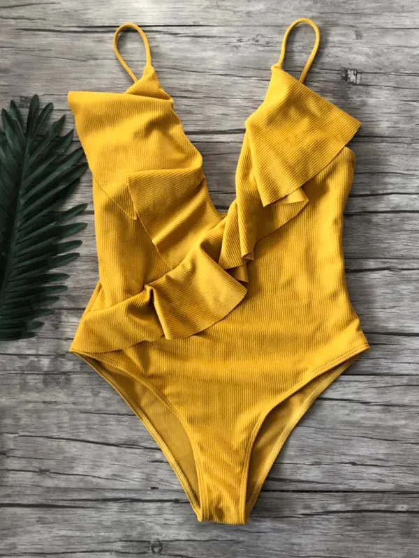 Sporty Ruffle One-Piece Textured Swimsuit