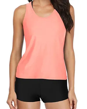 Sporty Tankini Bathing Suit Boy Shorts-Coral Pink