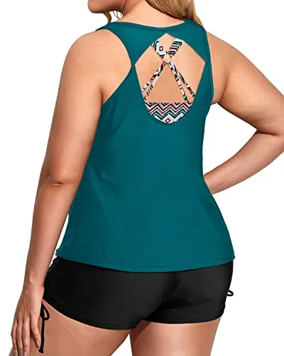 Sporty Women's Plus Size Tankini Swimsuits With Tummy Control-Black Tribal