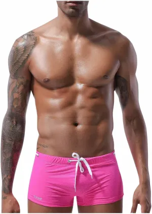 Square Cut Swimsuit Men Sexy Swim Briefs Beach Bikini Sport Swimwear Low Wasit Shorts Pants with Drawstring Beach