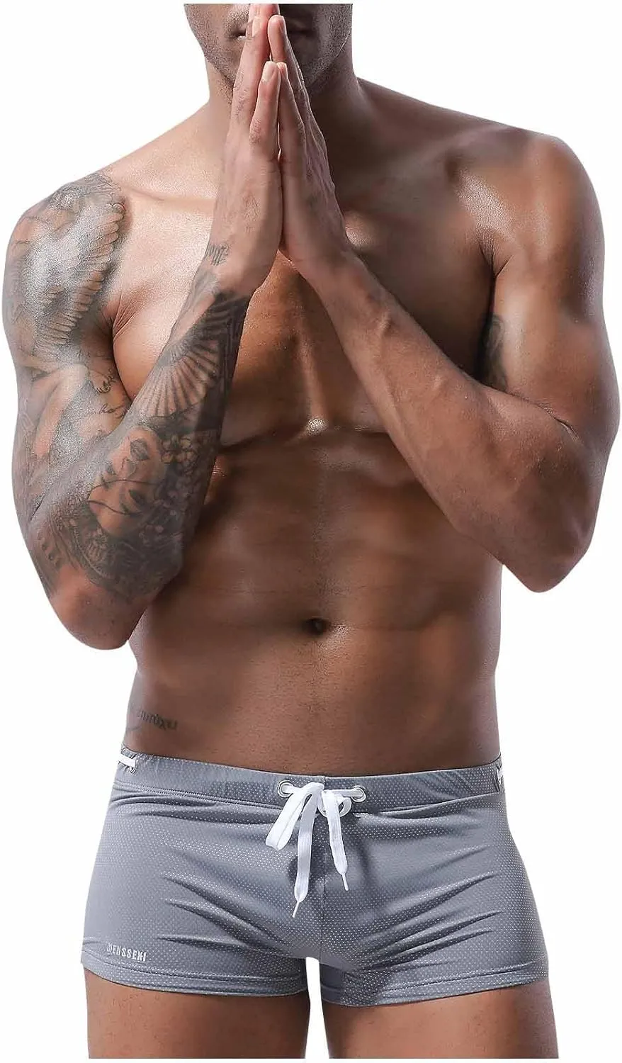 Square Cut Swimsuit Men Sexy Swim Briefs Beach Bikini Sport Swimwear Low Wasit Shorts Pants with Drawstring Beach