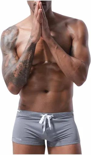Square Cut Swimsuit Men Sexy Swim Briefs Beach Bikini Sport Swimwear Low Wasit Shorts Pants with Drawstring Beach