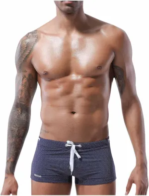 Square Cut Swimsuit Men Sexy Swim Briefs Beach Bikini Sport Swimwear Low Wasit Shorts Pants with Drawstring Beach