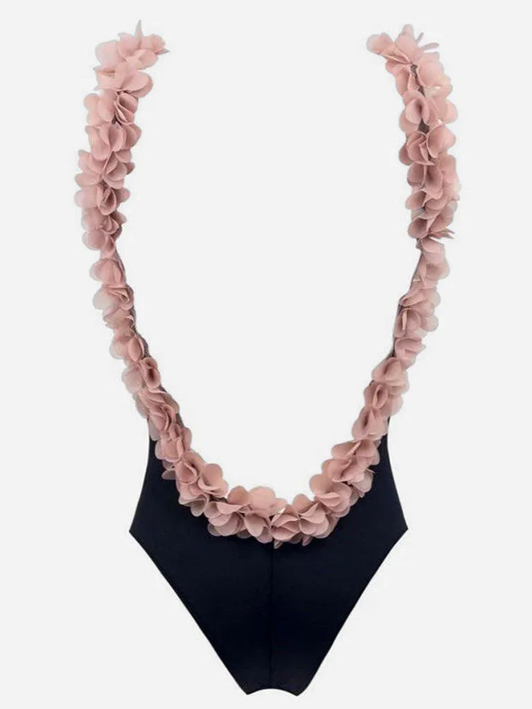 Stereo Flowers Detail Low Back Swimsuit