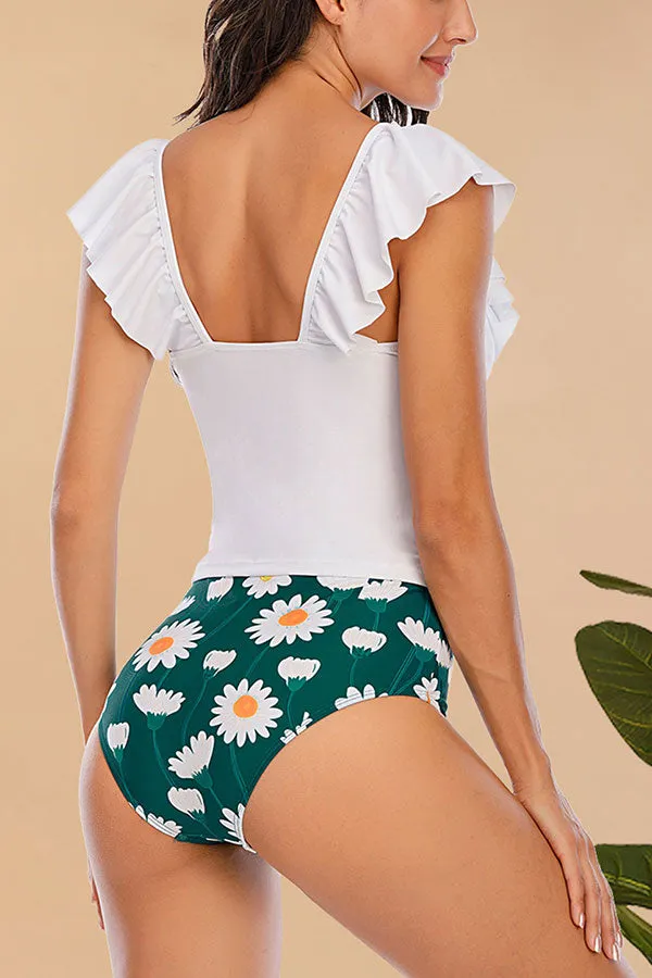 Strap Shirred Pretty Falbala Tankini