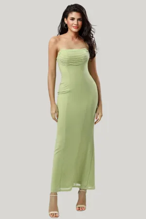 Strapless Mermaid Lemon Green Tea Length Dress with Slit