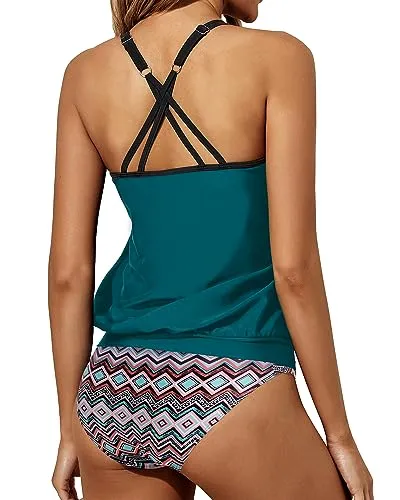 Strappy Blouson Top & Tummy Control Tankini Set