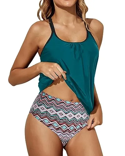 Strappy Blouson Top & Tummy Control Tankini Set