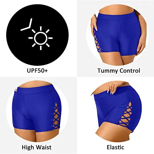 Strappy Swimsuit Boyshorts Plus Size Swimsuit Bottoms-Royal Blue