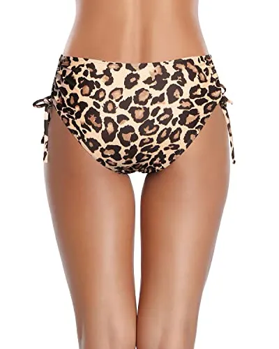 String-Tie Adjustable Cheeky Swim Bottom-Leopard