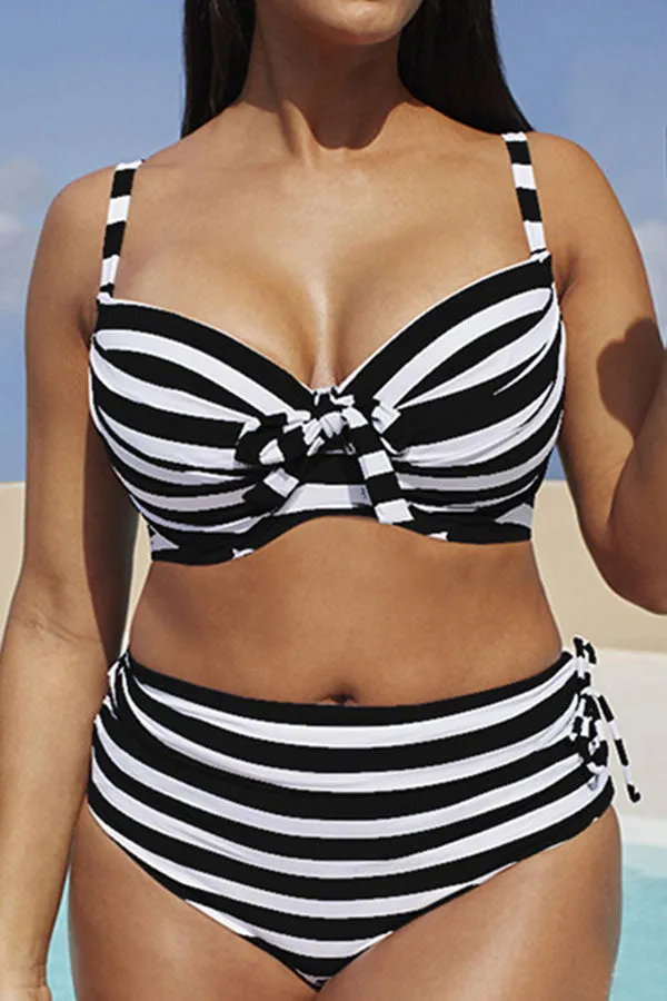 Striped Casual Backless Bikini