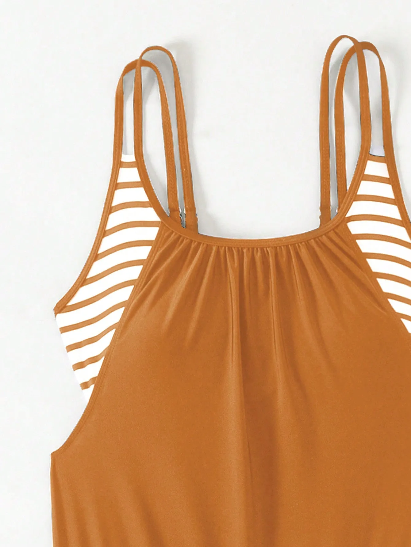 Striped Splicing Double Strap Bikini Set