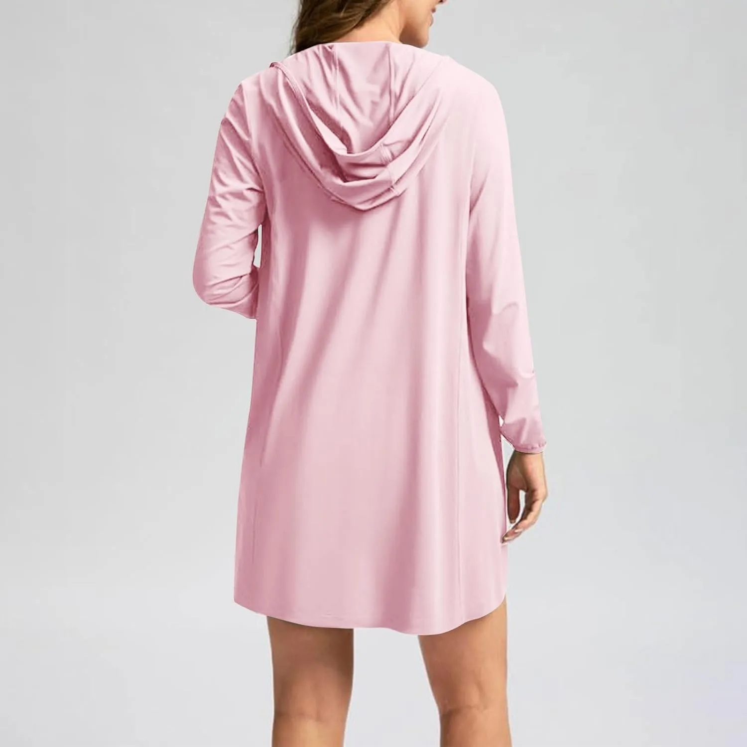 Stylish Crew Neck Sun Protective Suits for Women Lounge Pure Color Zipper Long Sleeve with Pockets Outfits Commuting