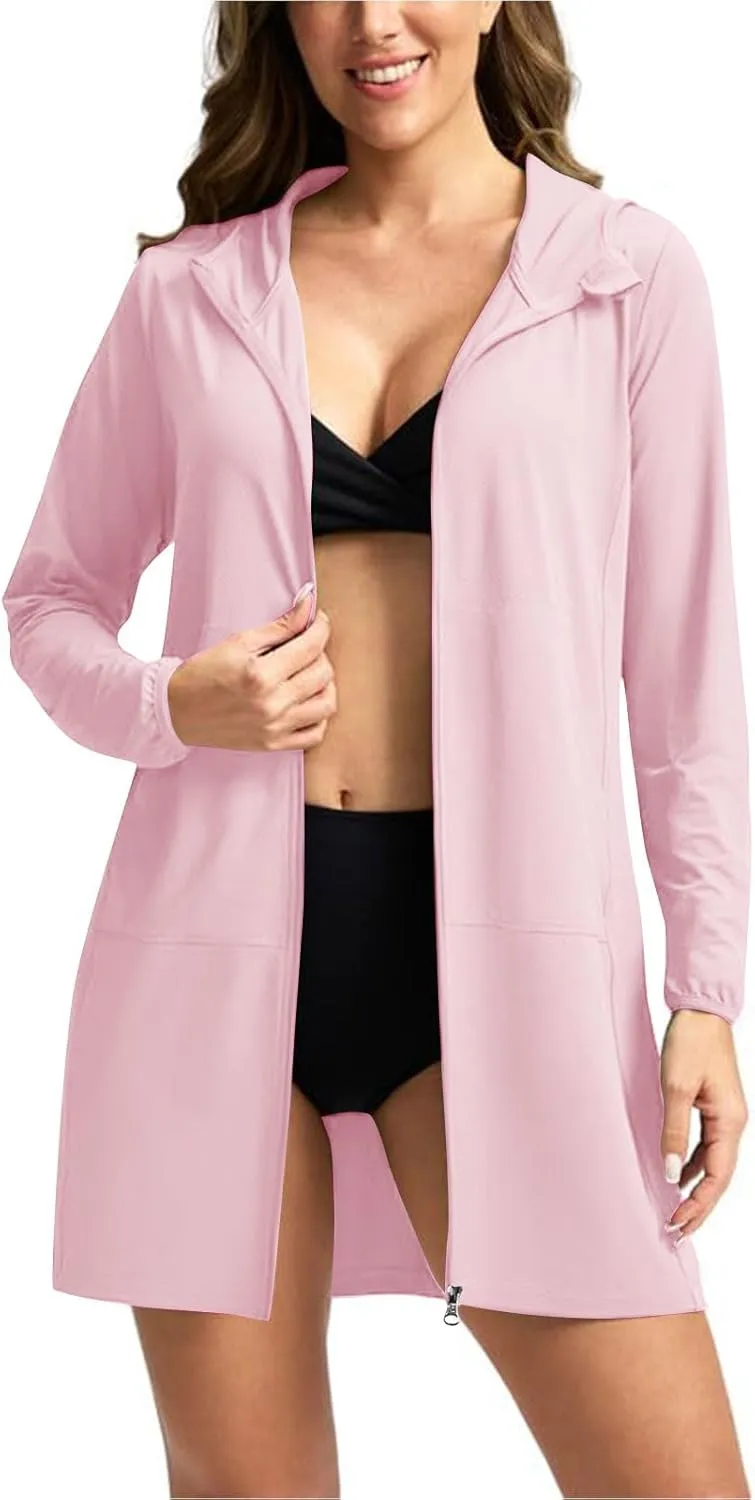 Stylish Crew Neck Sun Protective Suits for Women Lounge Pure Color Zipper Long Sleeve with Pockets Outfits Commuting