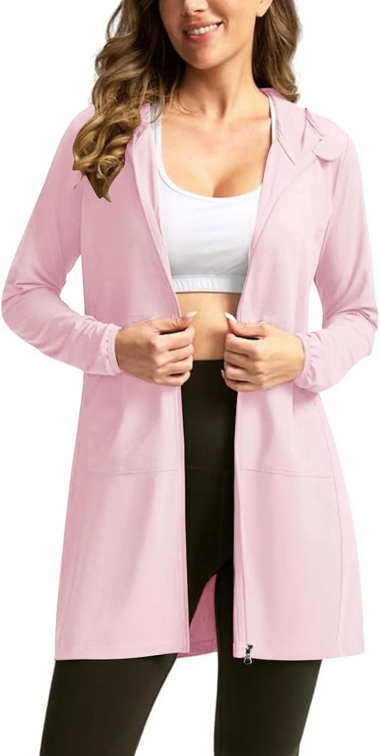 Stylish Crew Neck Sun Protective Suits for Women Lounge Pure Color Zipper Long Sleeve with Pockets Outfits Commuting