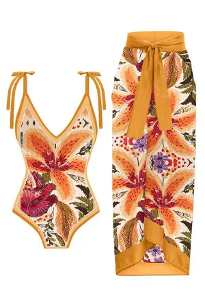 Stylish Slim One-Piece Swimsuit & Cover-Up Skirt Set