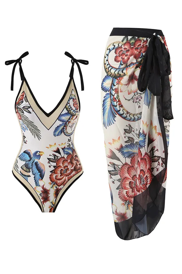 Stylish Slim One-Piece Swimsuit & Cover-Up Skirt Set