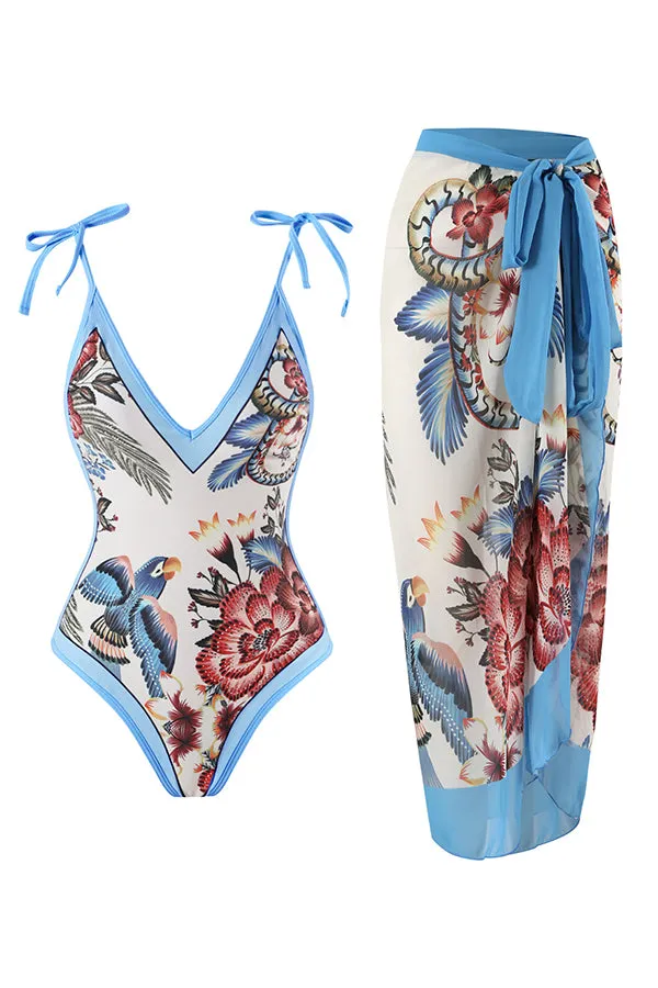 Stylish Slim One-Piece Swimsuit & Cover-Up Skirt Set